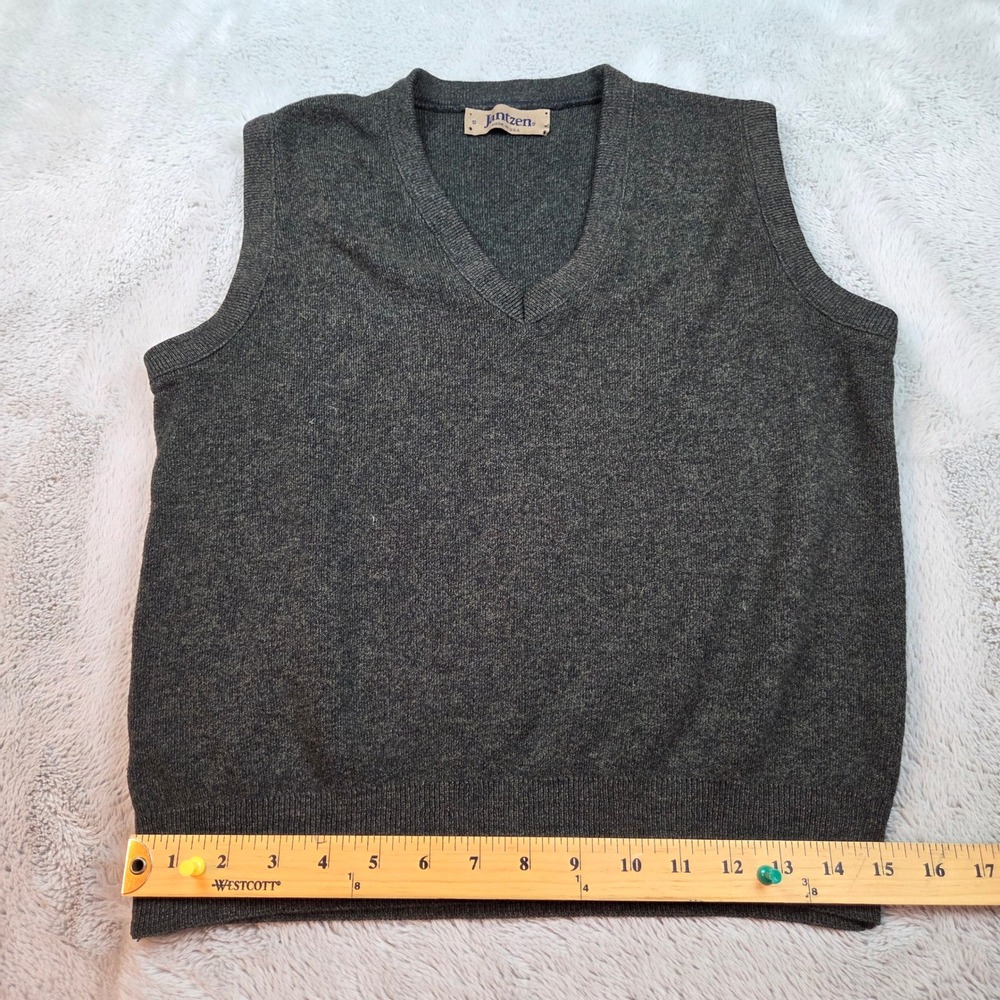 Vintage Jantzen Sweater Vest Mens S V-Neck Knit Made in USA Olive Grey